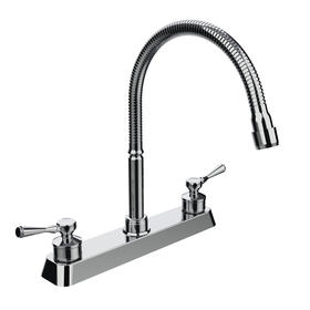 8' TWO HANDLE KITCHEN FAUCET BRASS BODY, ZINC COVER AND HANDLE, FLEXIBLE SPOUT,METAL LOCKING NUT, BRASS 1/4 TURN CARTRIDGE, CHROME PLATE F8283B